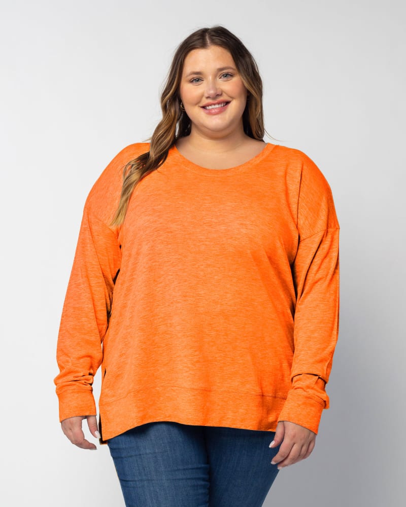 Front of a model wearing a size 3X Everyday Tunic in Orange by chicka-d. | dia_product_style_image_id:289418